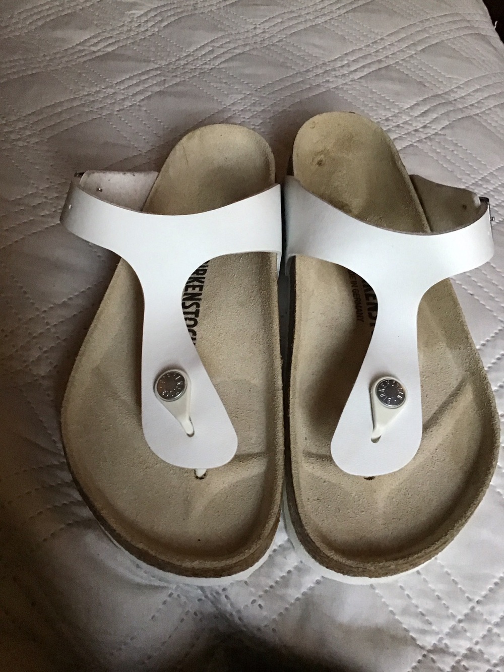 Birkenstock White Gizeh Leather Thong Sandals